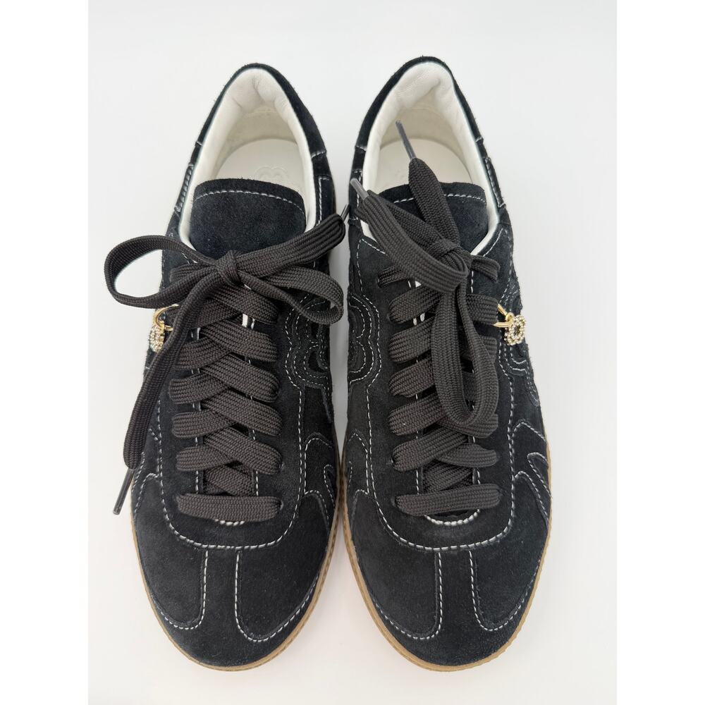 Maje Low Profile Sneakers Black Suede Size 39 / 9 Retro Contrast Stitching - Picture 3 of 13